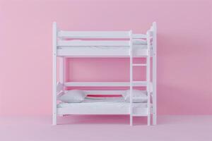 Cozy bunk bed against a soft pink backdrop, perfect for a children's bedroom or playful space photo