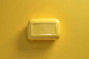 Bright yellow soap bar resting on a vibrant yellow background, illuminated by soft light photo