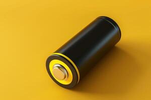 A vibrant battery rests on a golden surface, showcasing its sleek design and energy potential in a minimalist setting photo