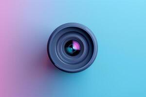 A vibrant camera lens against a colorful gradient backdrop illuminating creativity and imagination photo