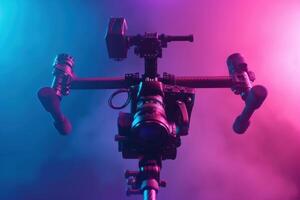 A dynamic camera setup with vibrant lighting during a creative shoot photo