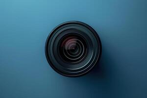 Exploring the intricate design of a camera lens against a serene blue backdrop photo