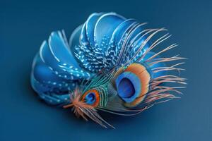 Colorful fish with elaborate fins swimming against a blue background in a serene underwater environment photo