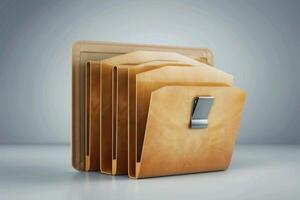 Folders arranged neatly on a table against a gray background showcasing organized paperwork photo