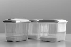 Clear storage containers on a minimalistic background photo
