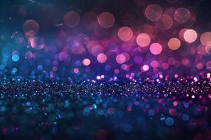Colorful bokeh lights create a vibrant background with purple and pink hues at night photo