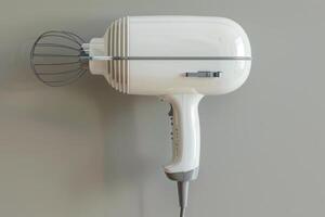 Modern hand mixer mounted on a wall, showcasing a sleek design and kitchen utility photo