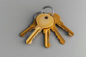 Close-up view of golden keys on a silver background highlighting their shape and design photo