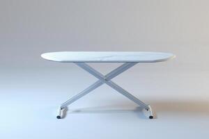 Simple white ironing board with metal frame in a minimalist setting photo
