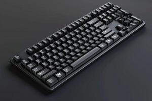 A black mechanical keyboard placed on a dark surface photo