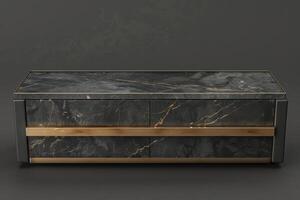 Sleek modern console table with marble top and gold accents in a minimalist design photo