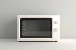 Modern white countertop microwave in a minimalist kitchen setting during daylight photo