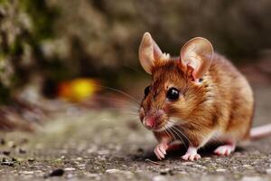 Brown mouse explores the ground in a natural setting during daylight hours photo
