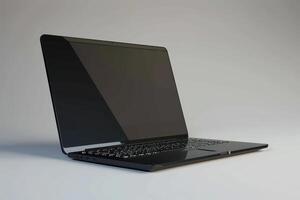 A sleek, modern laptop positioned on a neutral backdrop showcasing its design and elegance in a minimalist setting photo