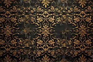 Ornate gold floral pattern on a dark background creating an elegant texture photo