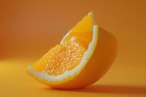 A bright yellow slice of orange on a vibrant orange background photo