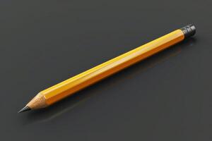 A sharpened yellow pencil resting on a dark surface photo