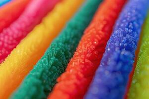 Colorful pipe cleaners arranged in vibrant rows on a flat surface photo