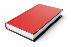 Red hardcover book with a textured cover lying flat on a white background photo
