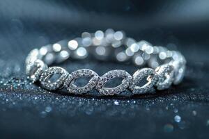 Elegant diamond bracelet with infinity design on a sparkling black background photo