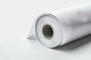 White roll of blank paper on a plain background for art or design projects photo