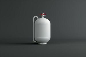 White gas cylinder with a valve and handle isolated against a dark background photo