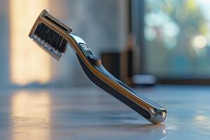 A sleek grooming tool on a marble countertop with natural light filtering through a window photo