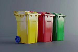 Colorful recycling bins for waste sorting in a modern setting photo