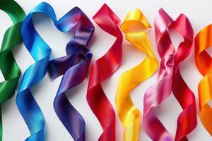 Colorful ribbons in various shades arranged in a wavy pattern on a light background photo