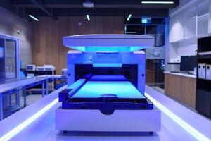 Advanced scanning technology in a modern laboratory with blue lighting at midday photo