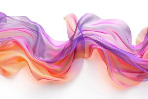Flowing fabric in shades of purple, pink, and orange illuminated against a white background photo