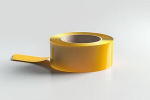 Yellow adhesive tape on a flat surface with a portion unrolled photo