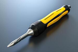 Close-up of a yellow and black screwdriver on a dark background highlighting its design and details photo