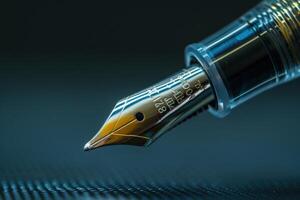 Close-up of a fountain pen nib on a textured black surface photo