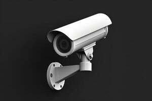 Security camera mounted on a wall in a modern urban setting photo