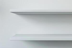 Minimalist white shelves against a plain wall photo