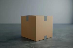 A plain cardboard box sits on a smooth countertop in a well-lit room photo