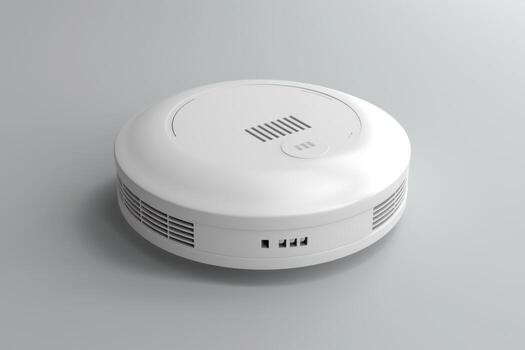 Modern white robotic vacuum cleaner on a smooth surface photo
