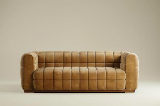 Modern tan sofa against a neutral backdrop in a minimalist room photo