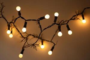 Warm string lights illuminating a cozy indoor space during an evening gathering photo