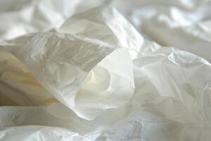 Delicate layers of crumpled white tissue paper illuminated by soft light photo