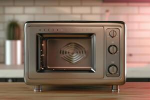 Modern countertop toaster oven with stainless steel finish in a sleek kitchen setting photo