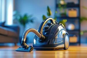 A sleek vacuum cleaner on hardwood floors in a modern living room during daytime photo
