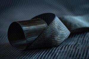 Detailed view of a black woven fabric roll on a textured background photo