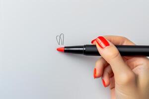 Hand holding a red marker drawing a heart on a blank sheet of paper photo