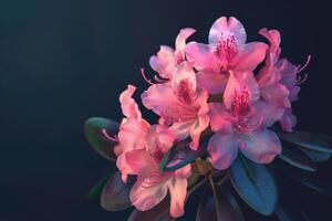 Vibrant pink azalea flowers in full bloom against a dark background photo