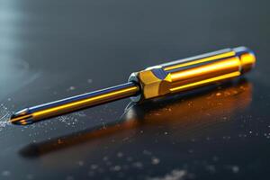 Close-up of a precision screwdriver with a sleek design on a black background photo