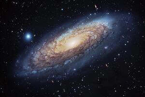 A stunning view of a spiral galaxy reveals its vibrant colors and intricate structure in space photo