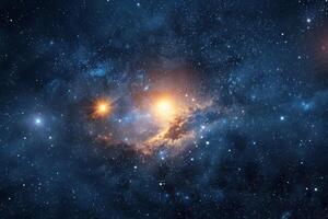 Starry night sky with vibrant celestial bodies and swirling galactic formations photo