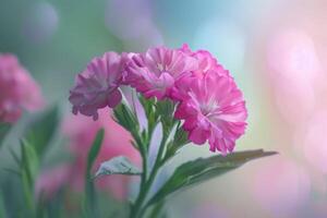 Vibrant pink flowers blooming in a serene garden during early morning light photo